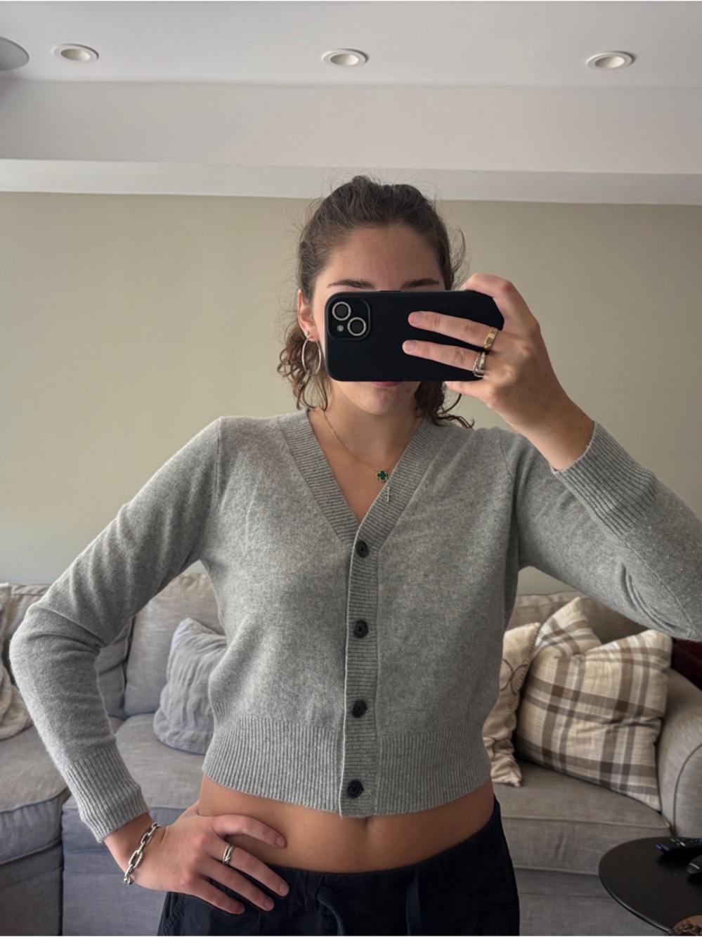 J. Crew Gray V-Neck Button Cashmere Cardigan